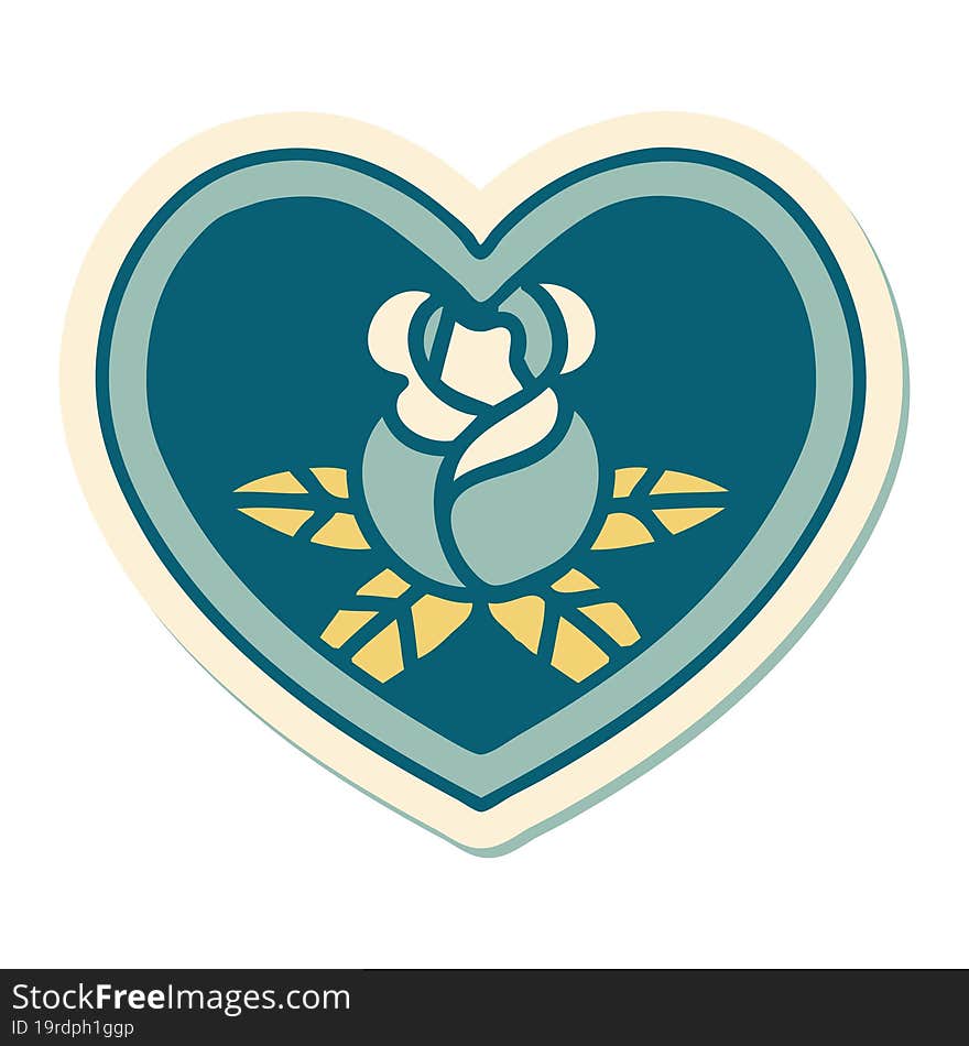 Tattoo Style Sticker Of A Heart And Flowers