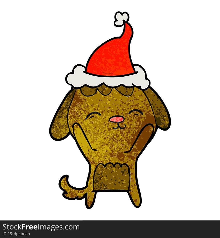 Happy Textured Cartoon Of A Dog Wearing Santa Hat