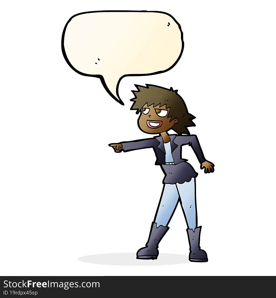 cartoon woman pointing with speech bubble