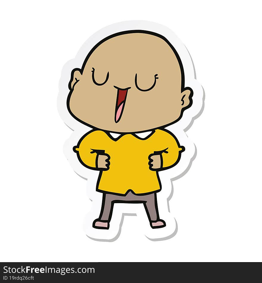 sticker of a happy cartoon bald man