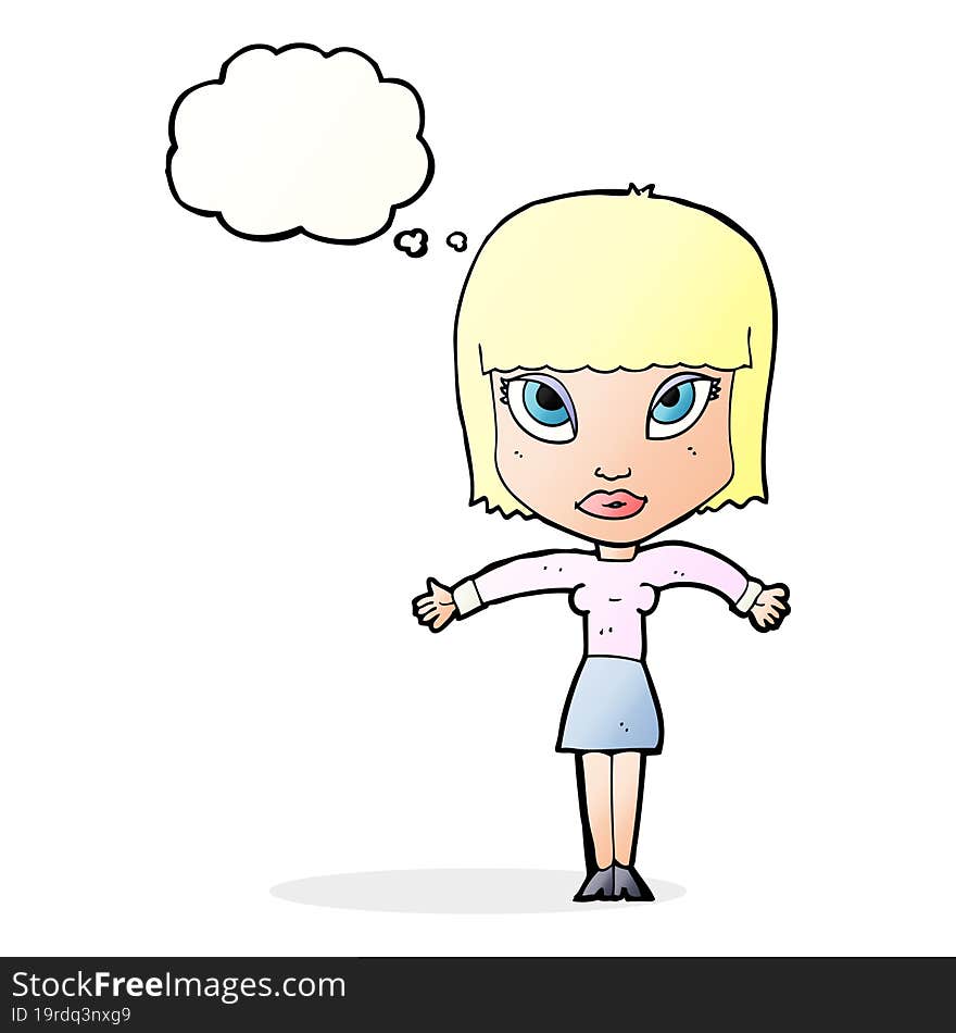 Cartoon Woman Shrugging With Thought Bubble