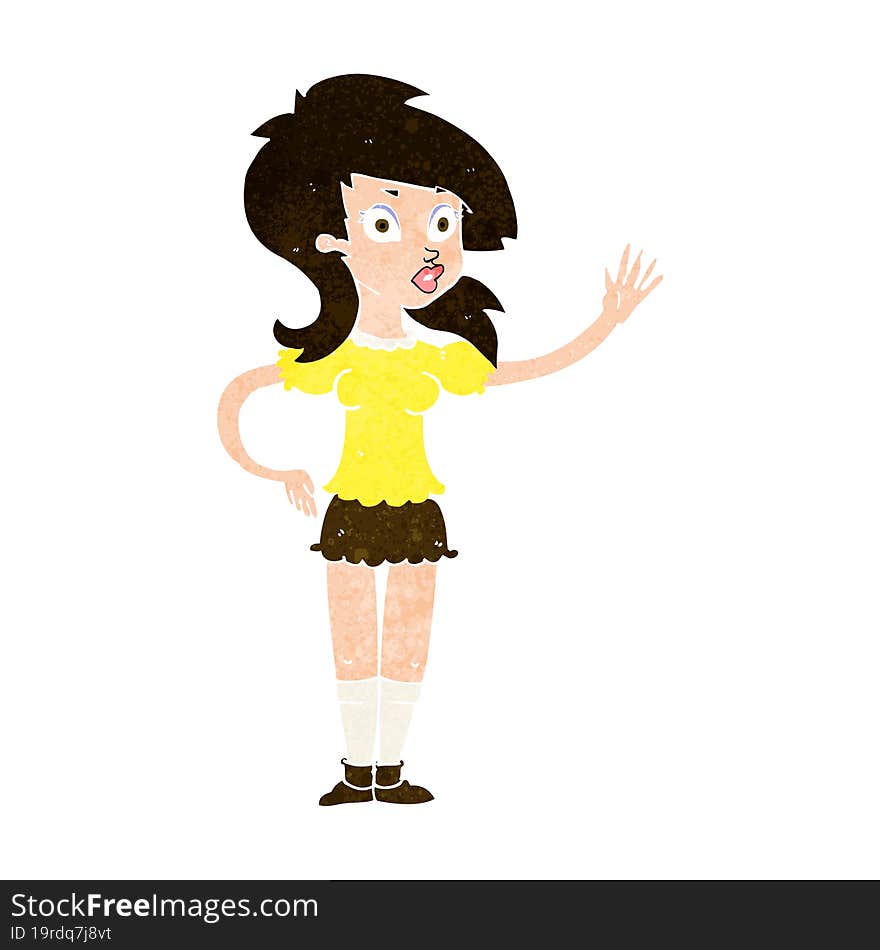 cartoon pretty woman waving for attention