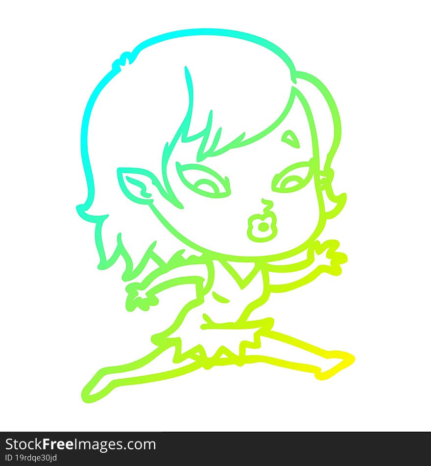 cold gradient line drawing cute cartoon vampire girl