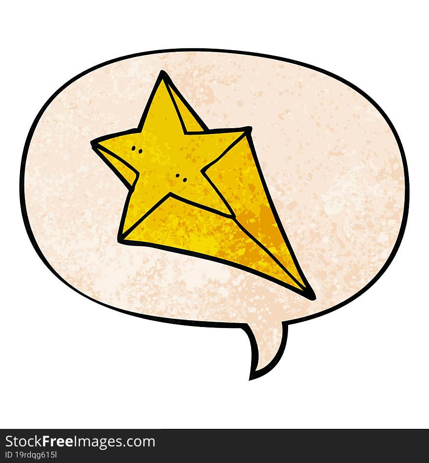 cartoon shooting star with speech bubble in retro texture style