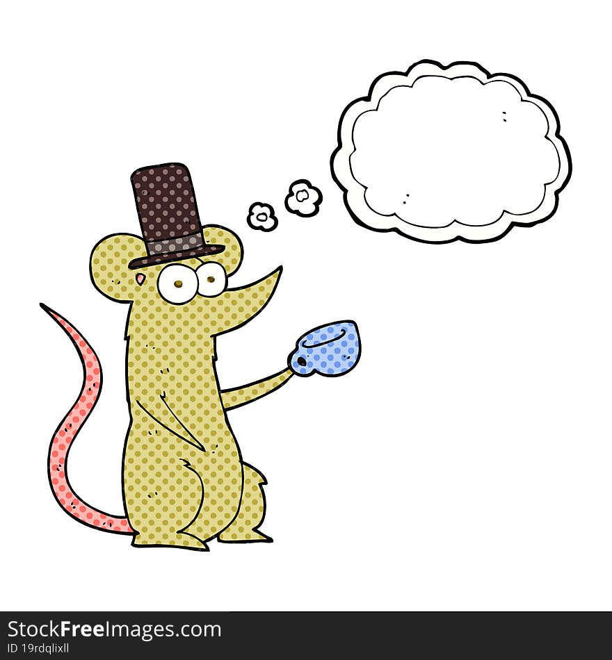 thought bubble cartoon mouse with cup and top hat