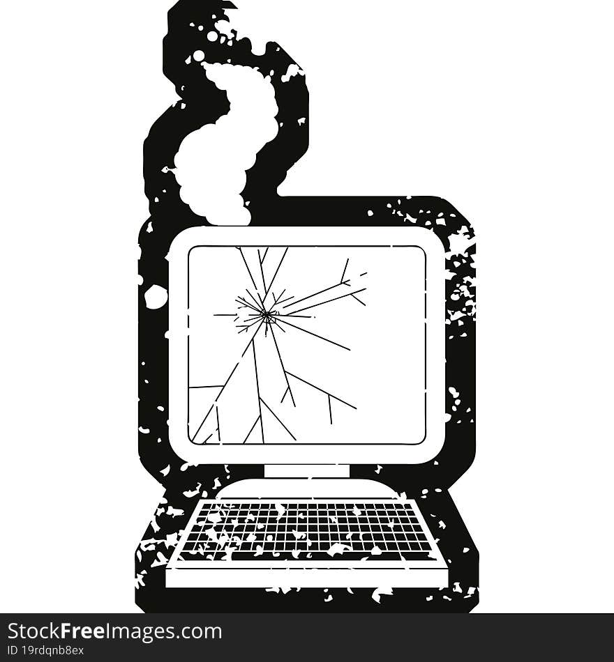 Distressed effect broken computer graphic vector illustration icon. Distressed effect broken computer graphic vector illustration icon