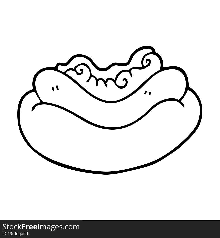 line drawing cartoon of a hotdog