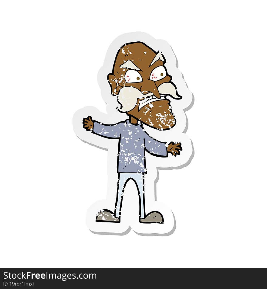 retro distressed sticker of a cartoon angry old man