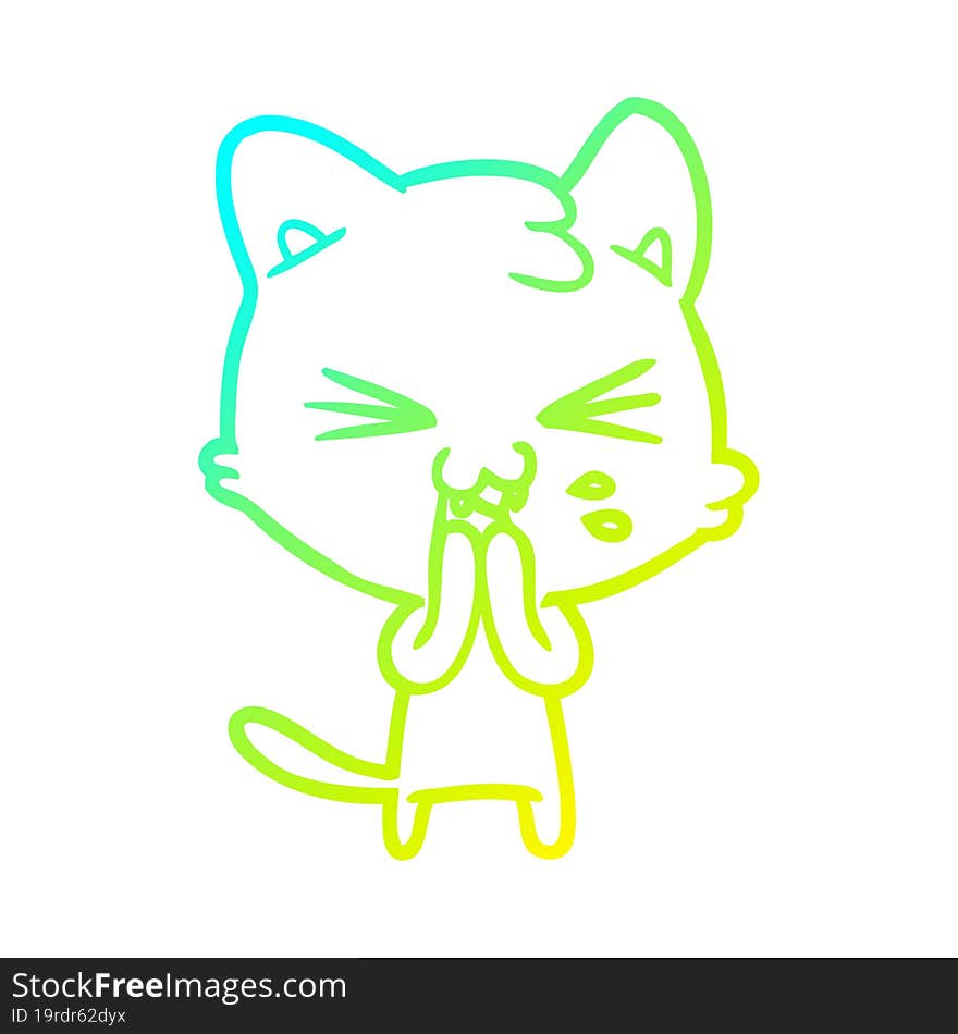 Cold Gradient Line Drawing Cartoon Cat Hissing