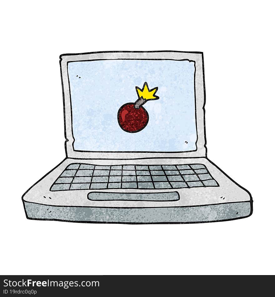 textured cartoon laptop computer with bomb symbol