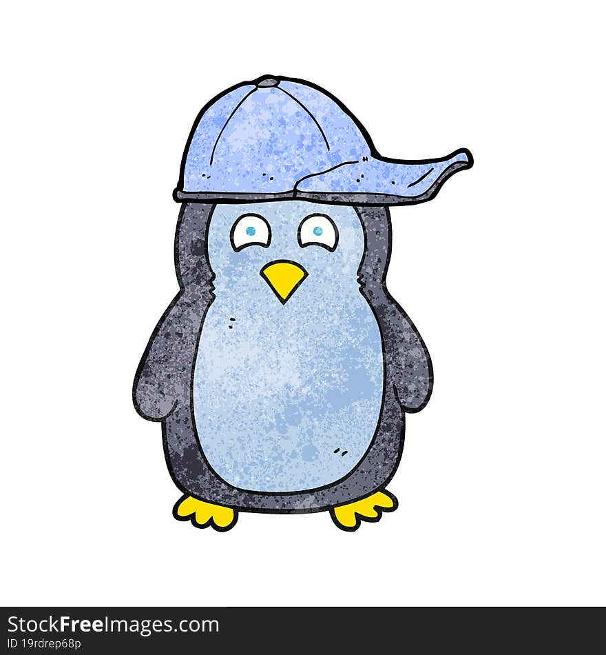 textured cartoon penguin wearing hat