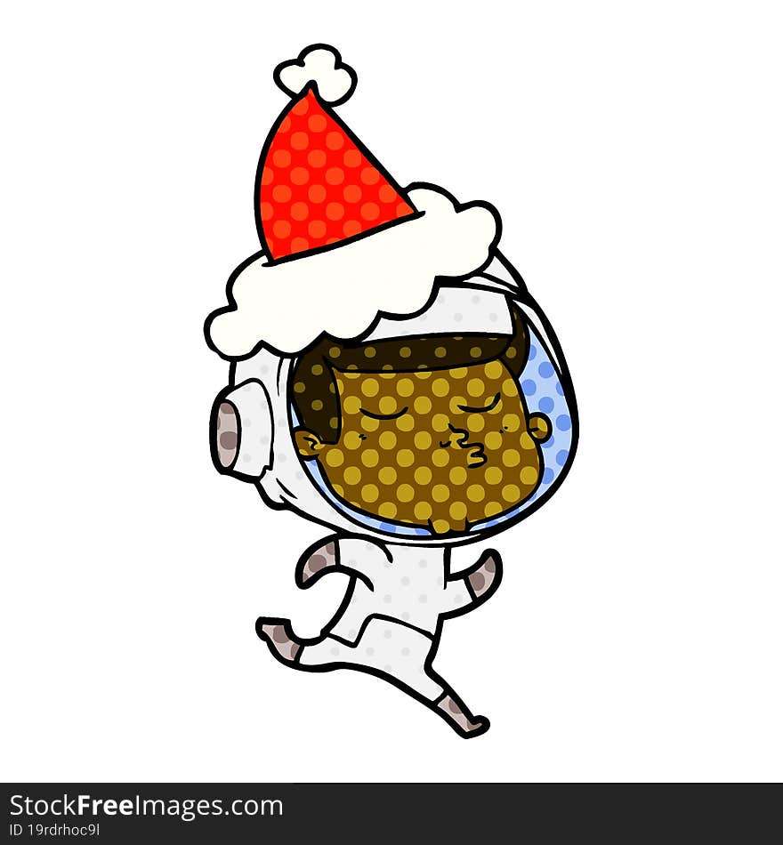 Comic Book Style Illustration Of A Confident Astronaut Wearing Santa Hat