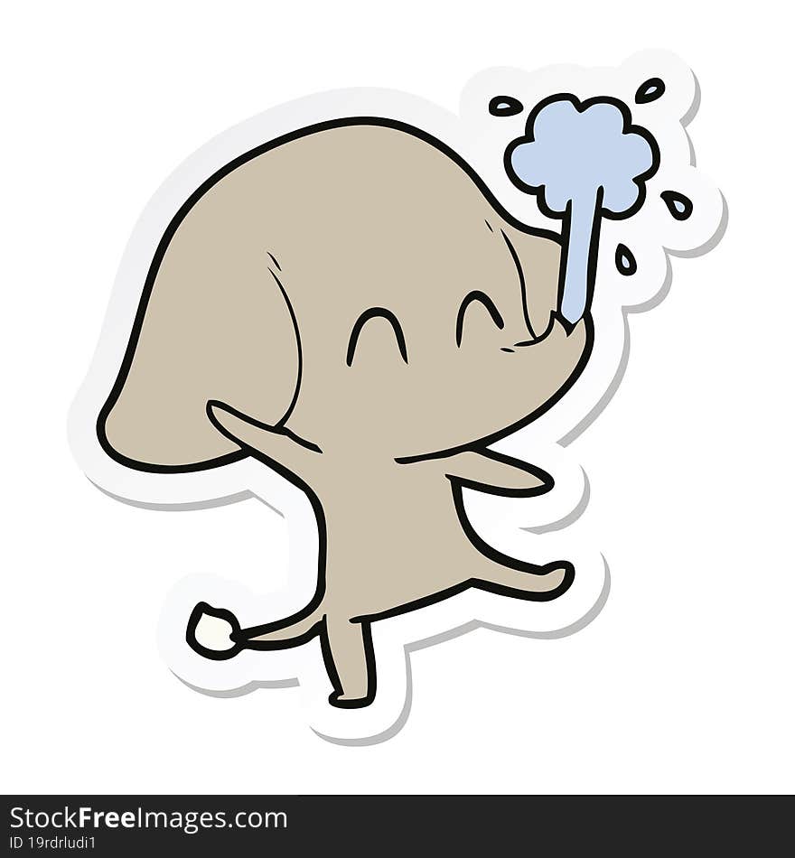 Sticker Of A Cute Cartoon Elephant Spouting Water