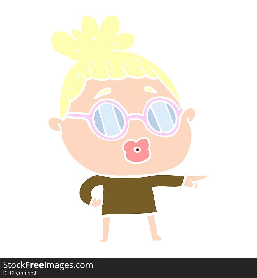 flat color style cartoon woman wearing spectacles