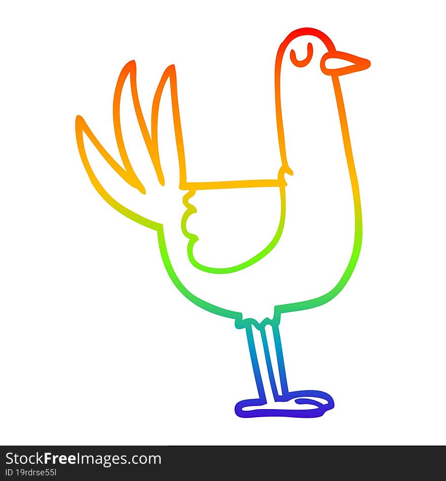 rainbow gradient line drawing cartoon tall bird