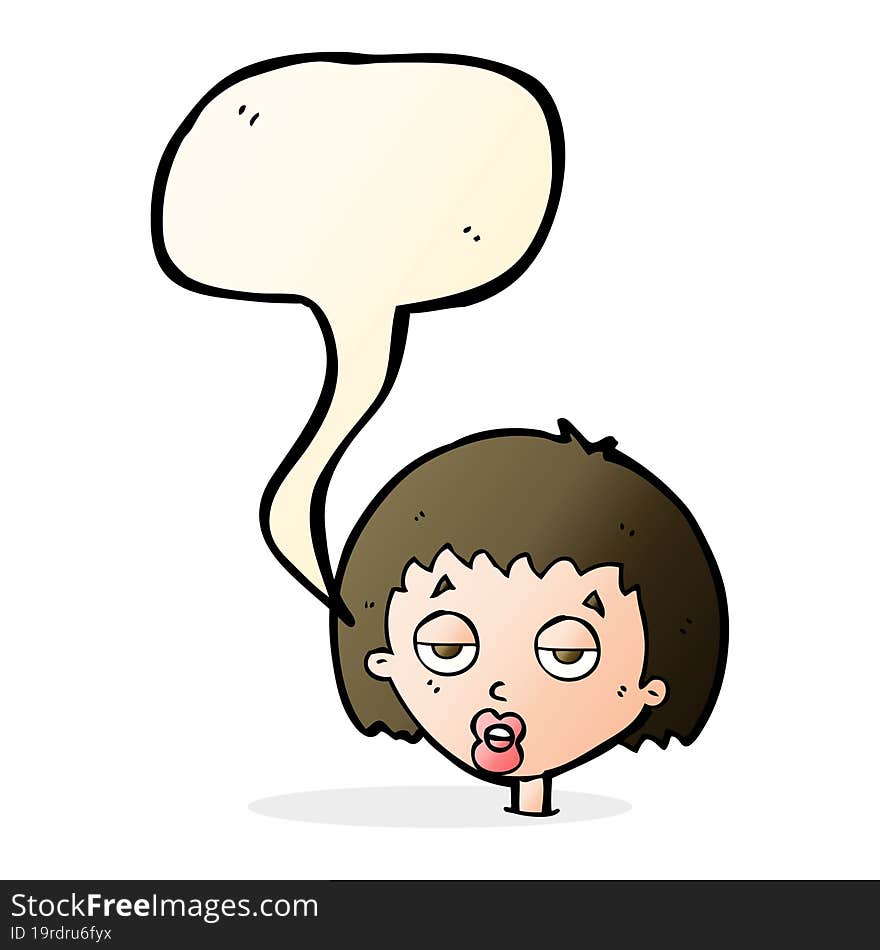 Cartoon Bored Woman With Speech Bubble