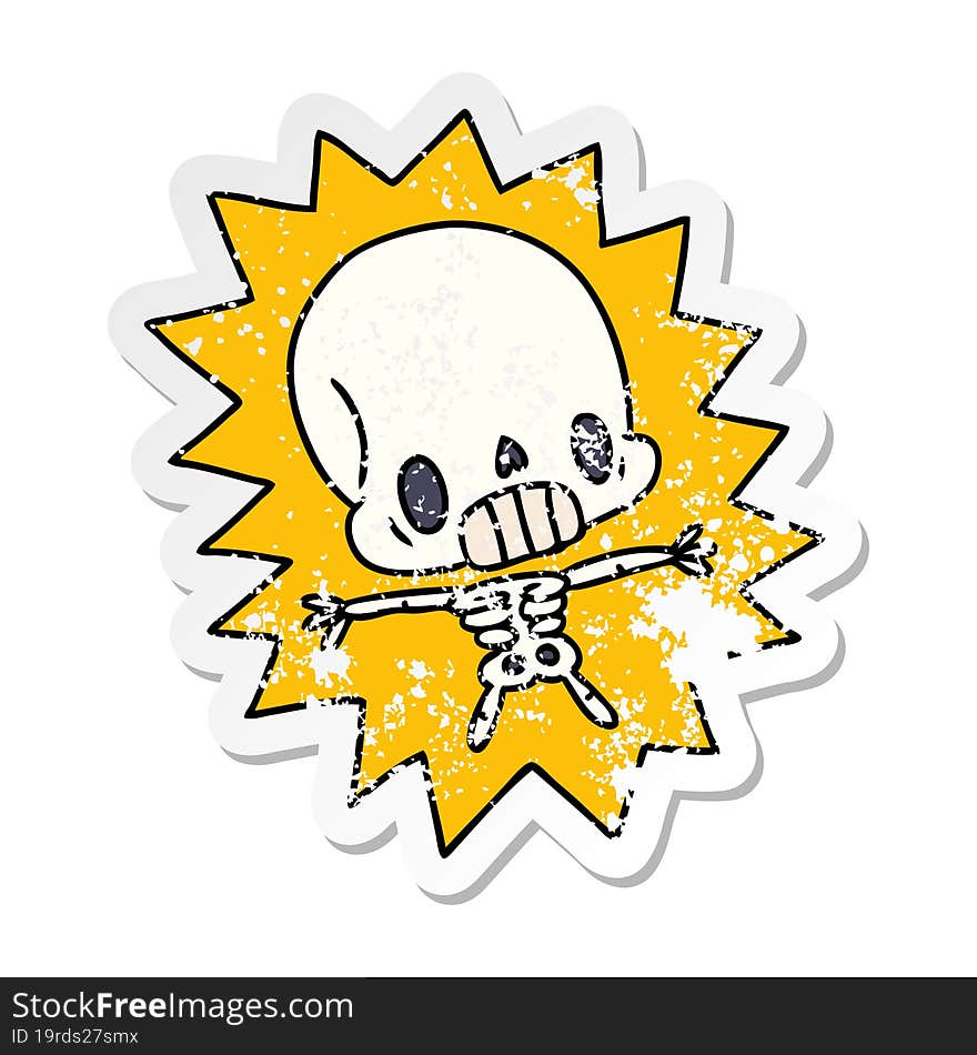 distressed sticker cartoon kawaii electrocuted skeleton