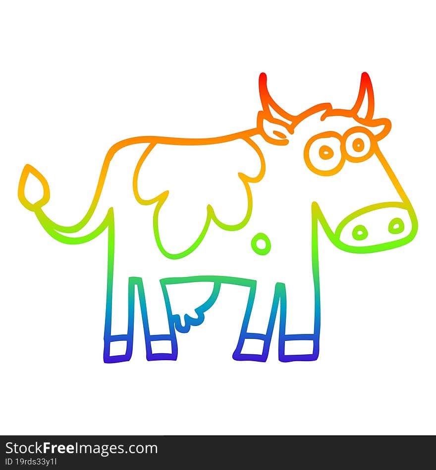 Rainbow Gradient Line Drawing Cartoon Farm Cow