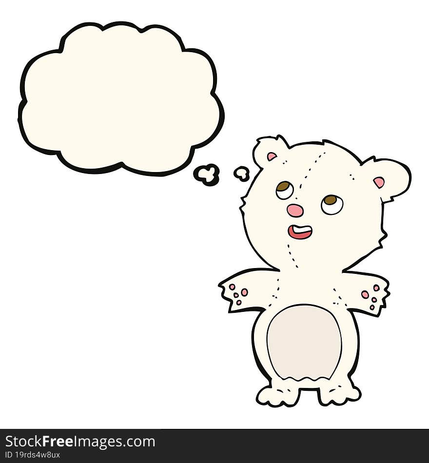 cartoon happy little polar bear with thought bubble