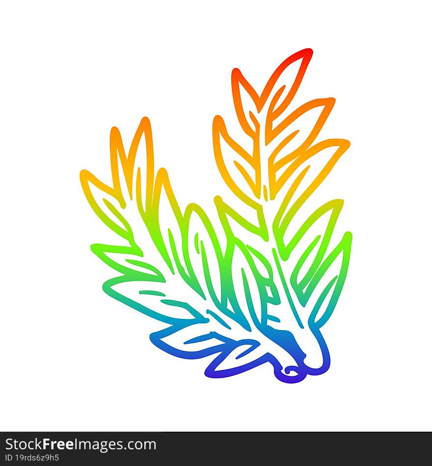 Rainbow Gradient Line Drawing Cartoon Plant