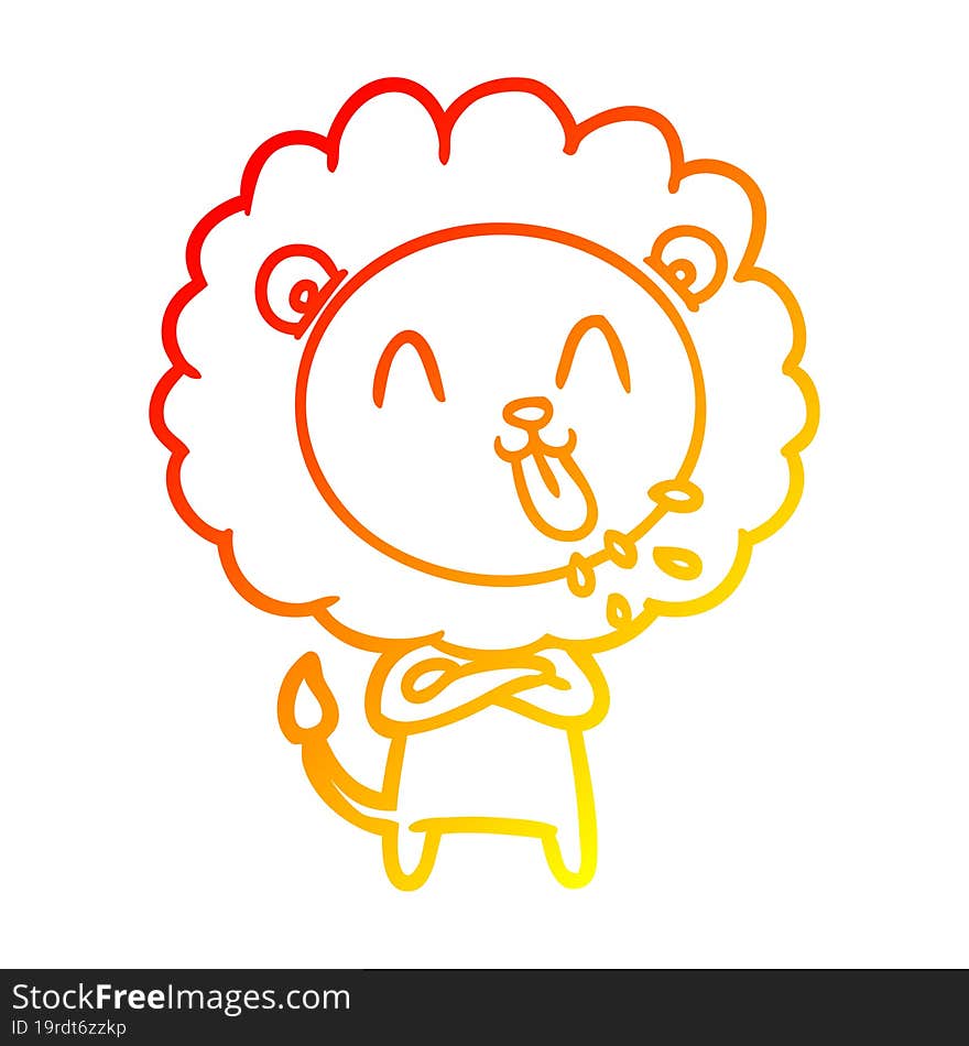 warm gradient line drawing happy cartoon lion