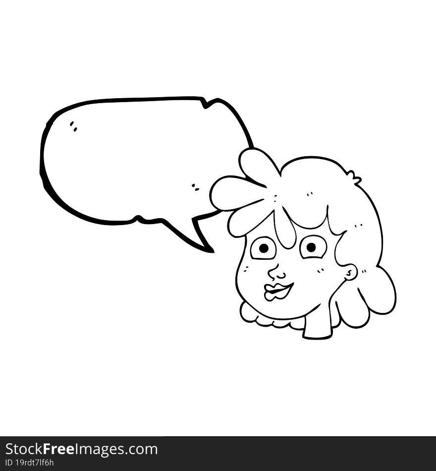 freehand drawn speech bubble cartoon female face