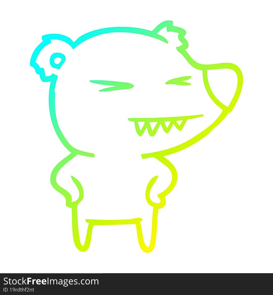 cold gradient line drawing of a angry bear cartoon with hands on hips