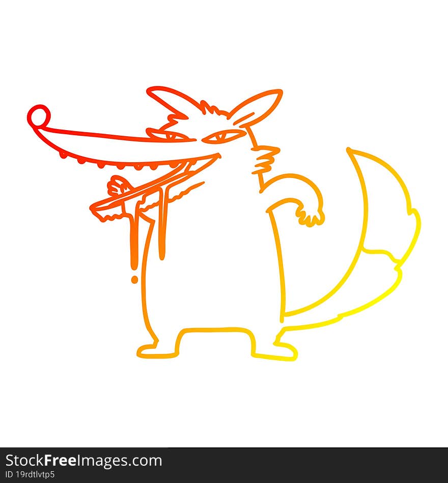 Warm Gradient Line Drawing Hungry Cartoon Wolf