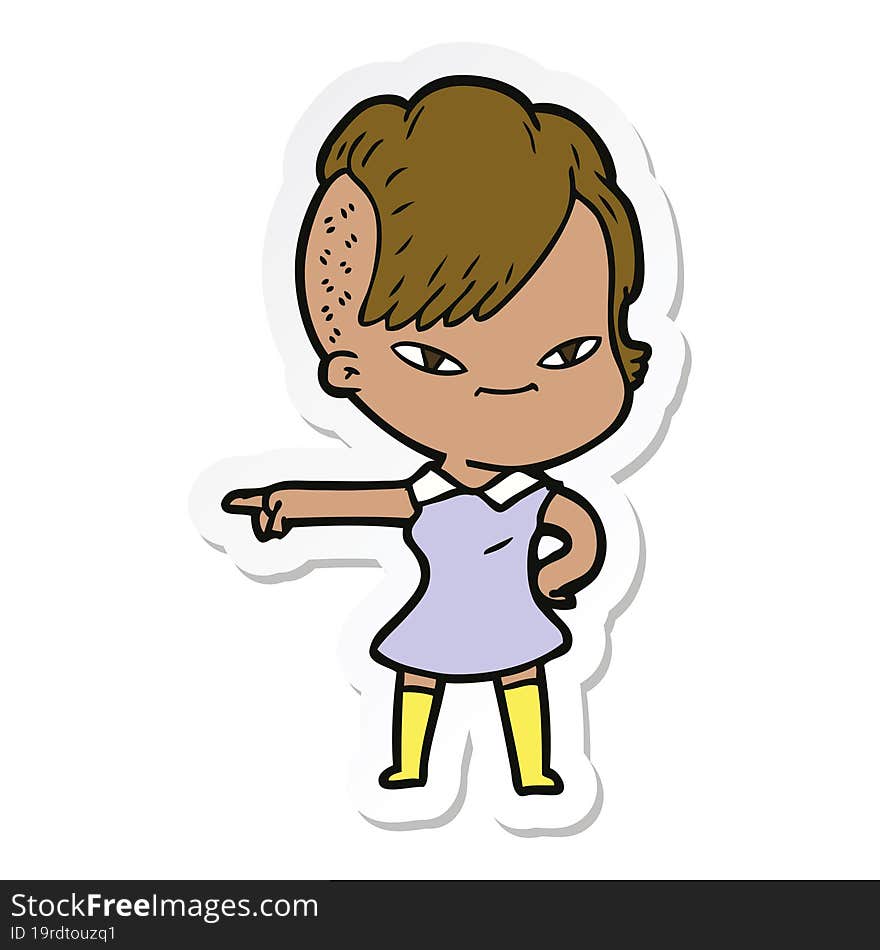 sticker of a cute cartoon girl with hipster haircut