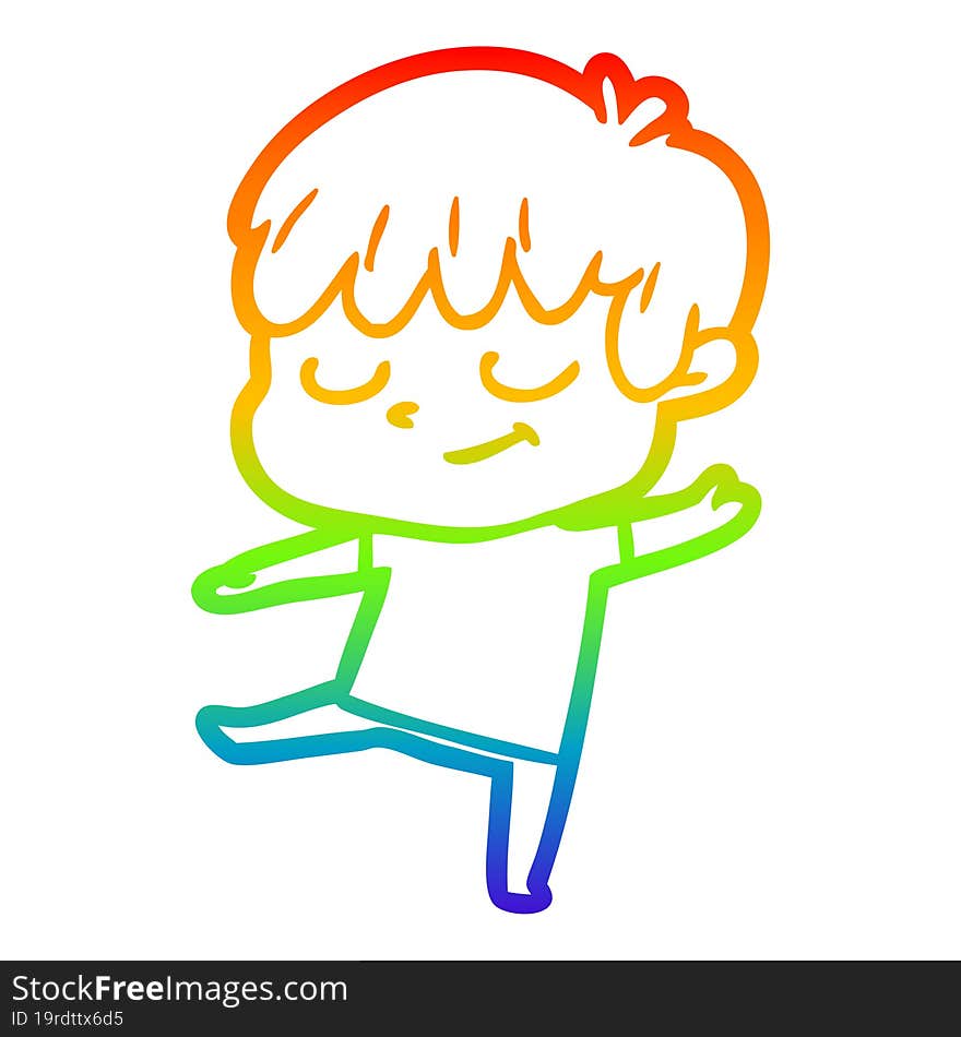 rainbow gradient line drawing of a cartoon happy boy