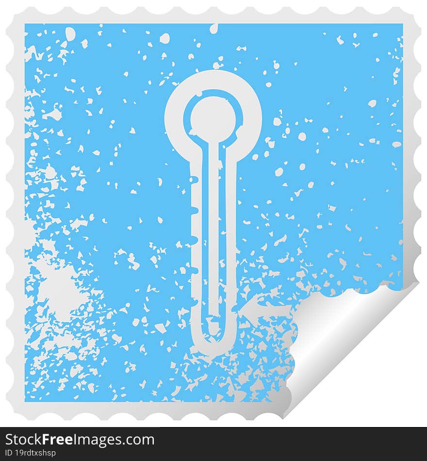 distressed square peeling sticker symbol of a cold thermometer