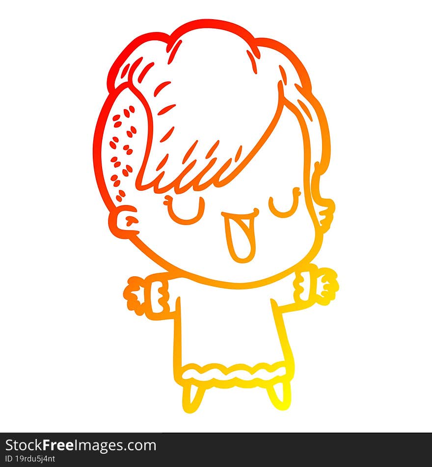 Warm Gradient Line Drawing Cute Cartoon Girl With Hipster Haircut