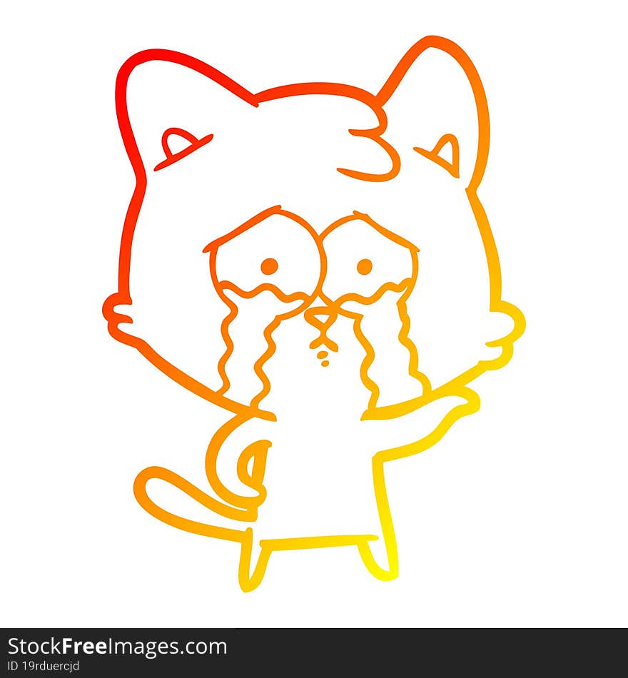 warm gradient line drawing cartoon crying cat