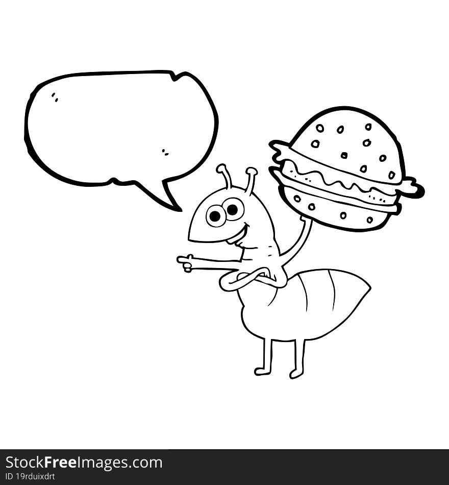 Speech Bubble Cartoon Ant Carrying Food