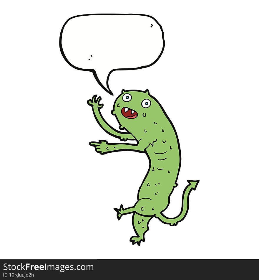 cartoon gross little monster with speech bubble