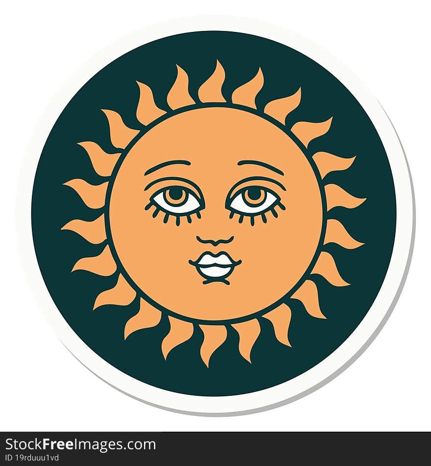 tattoo style sticker of a sun with face