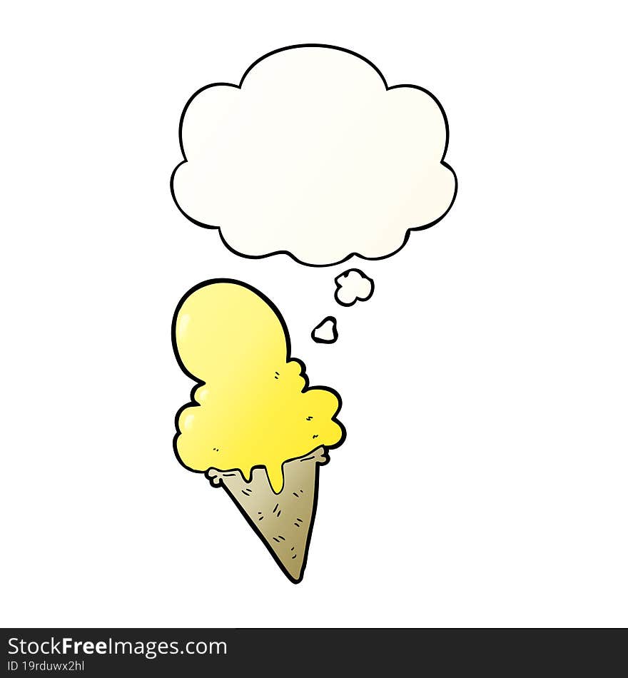 cartoon ice cream and thought bubble in smooth gradient style