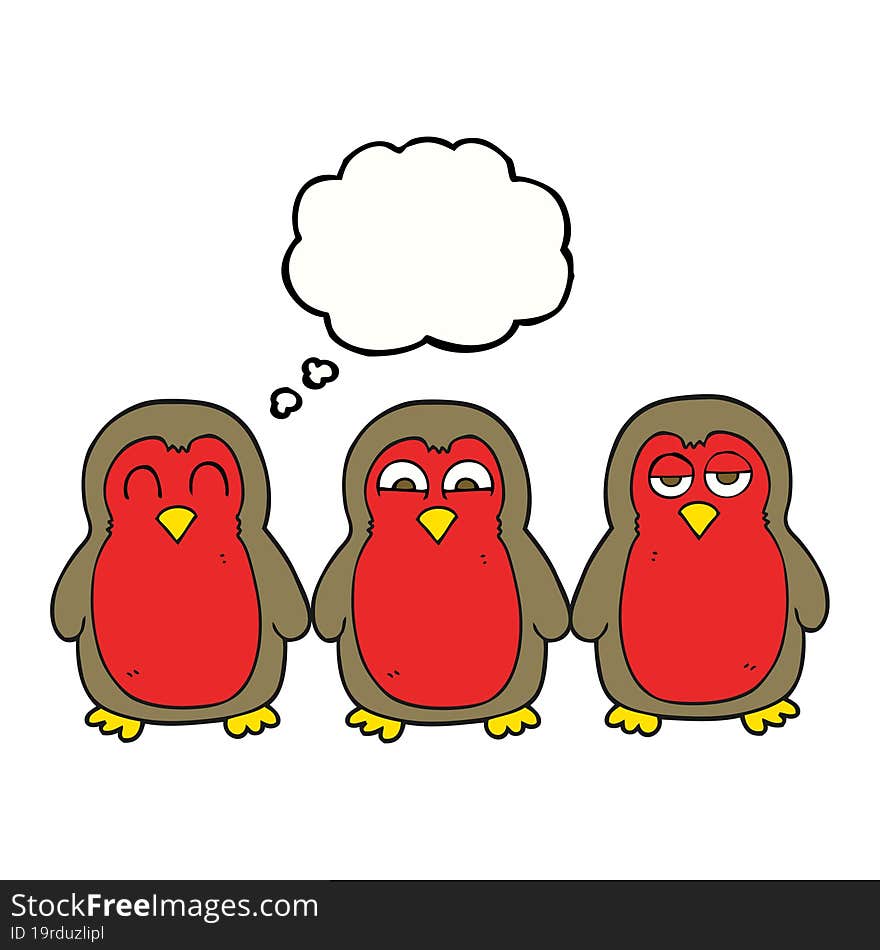 Thought Bubble Cartoon Christmas Robins Holding Hands