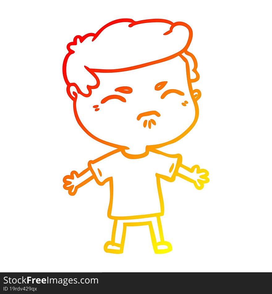 warm gradient line drawing of a cartoon annoyed man