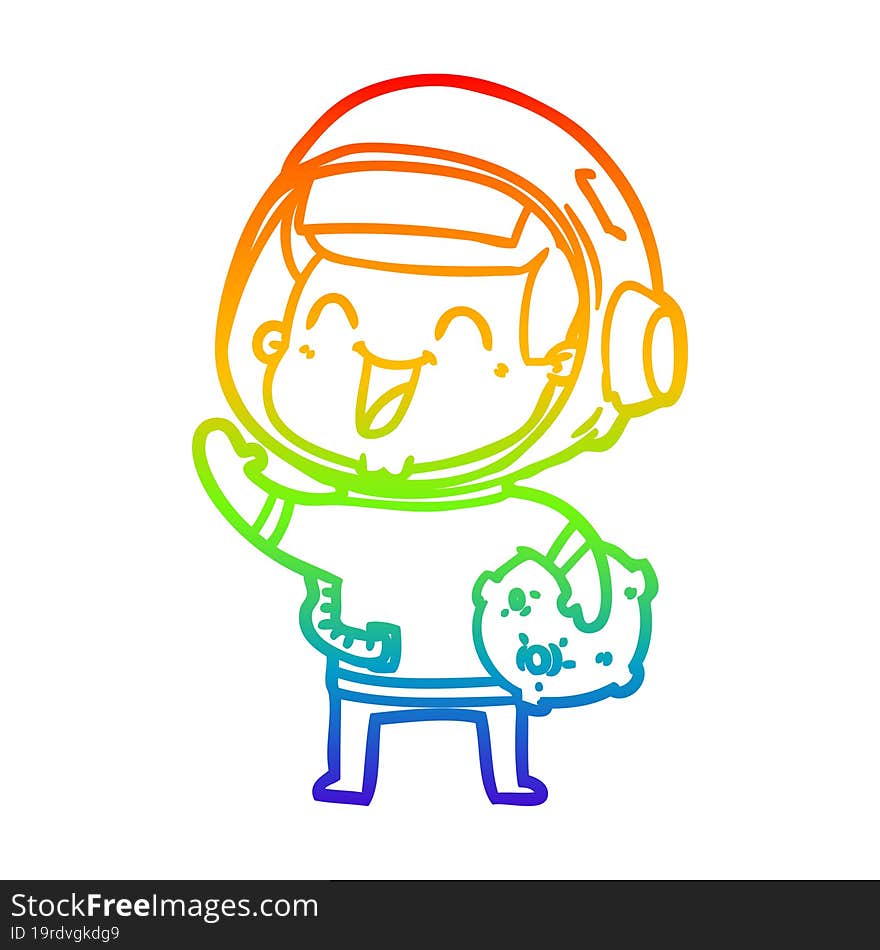 rainbow gradient line drawing of a happy cartoon astronaut