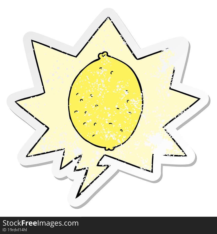 cartoon lemon and speech bubble distressed sticker