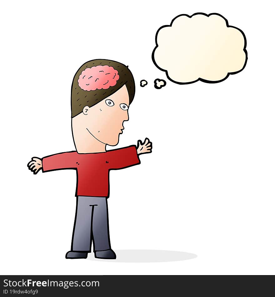 cartoon man with brain with thought bubble