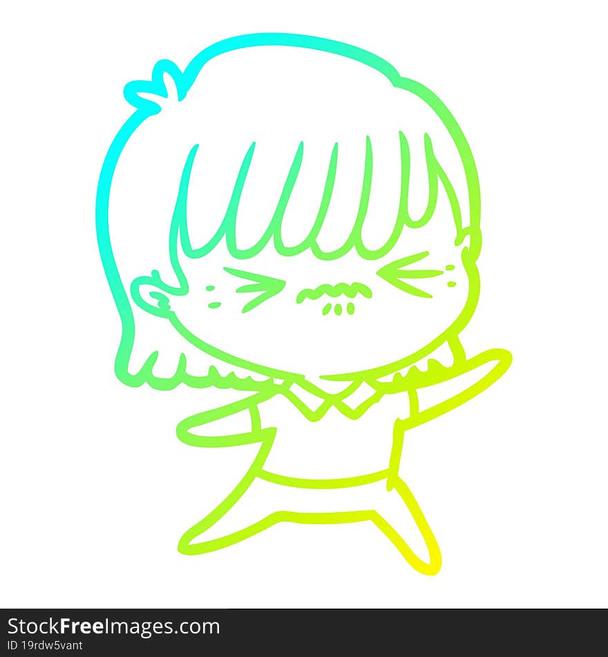 cold gradient line drawing annoyed cartoon girl