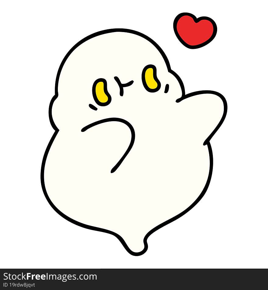 cartoon of a cute halloween ghost in love