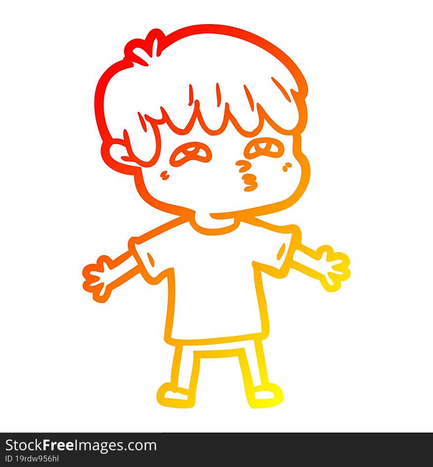 warm gradient line drawing cartoon man confused