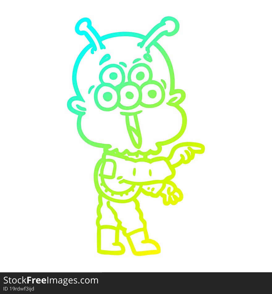 cold gradient line drawing happy cartoon alien