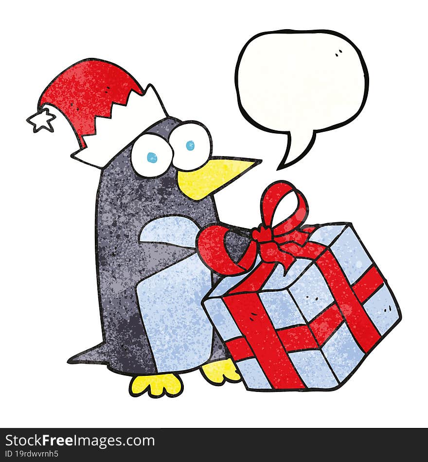 speech bubble textured cartoon christmas penguin