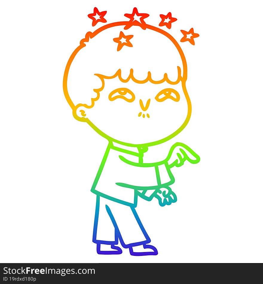 Rainbow Gradient Line Drawing Cartoon Amazed Boy