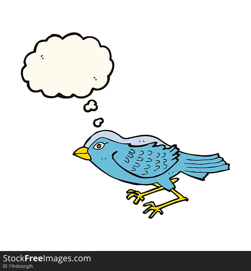 cartoon garden bird with thought bubble