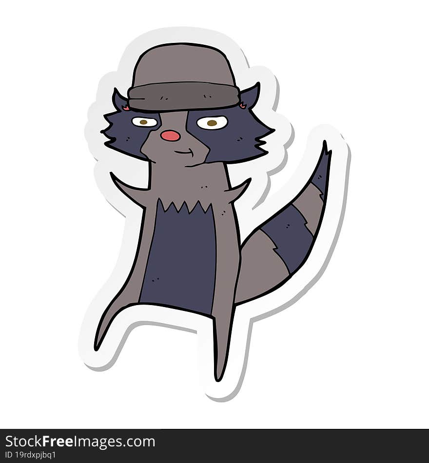 sticker of a cartoon raccoon